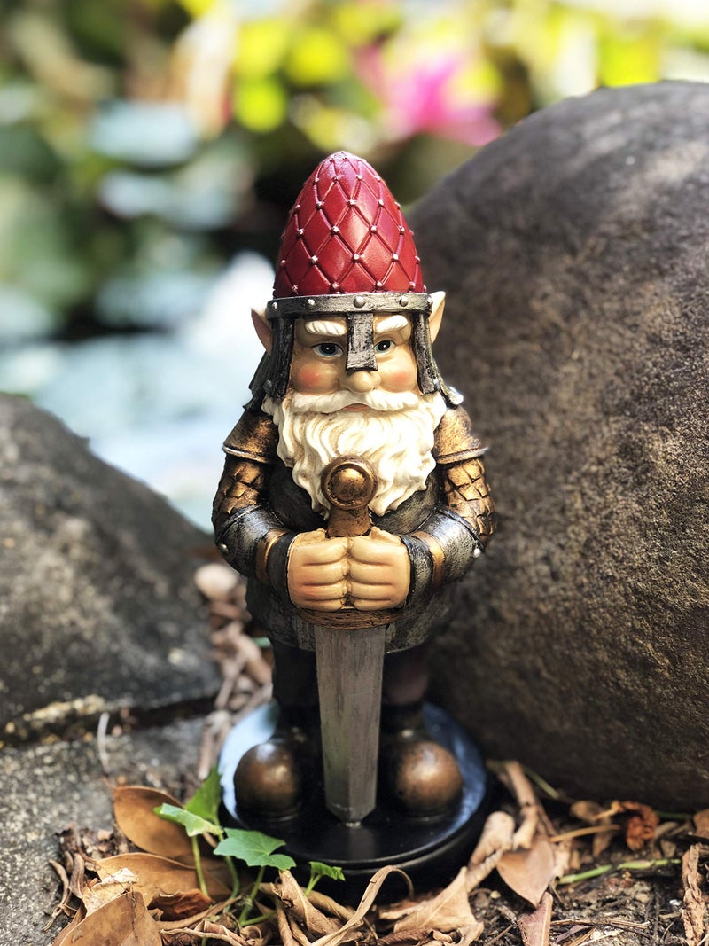 FICITI Gnome Knight Holding sword - armored, 9 inches: Warrior statue for Garden - Image 2